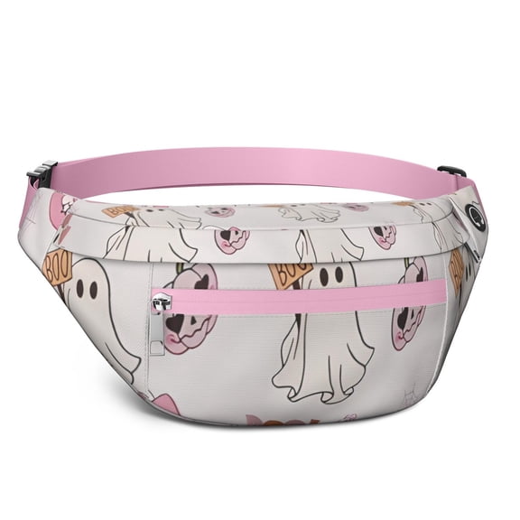 Fanny Pack Pink Halloween Ghosts Waist Pack Bag,Running Cross Bag,Waterproof Large Fanny Packs for Women Men for Travel Running Hiking Cycling