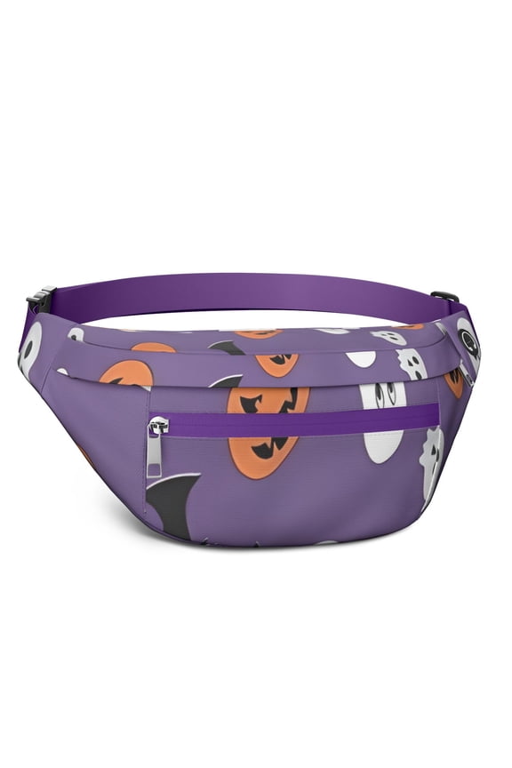 Fanny Pack Purple Halloween Ghosts Skulls and Bats Waist Pack Bag,Running Cross Bag,Waterproof Large Fanny Packs for Women Men for Travel Running Hiking Cycling