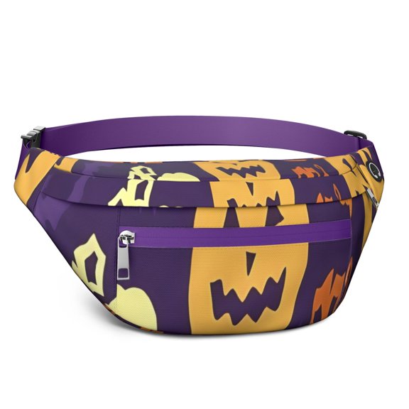 Fanny Pack Purple Halloween Jack Lanterns Waist Pack Bag,Running Cross Bag,Waterproof Large Fanny Packs for Women Men for Travel Running Hiking Cycling