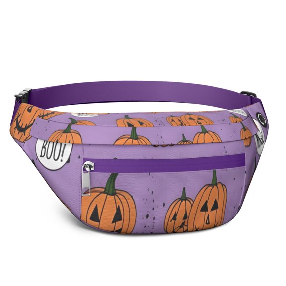 Fanny Pack Purple Halloween Pumpkins with Boo Waist Pack Bag,Running Cross Bag,Waterproof Large Fanny Packs for Women Men for Travel Running Hiking Cycling
