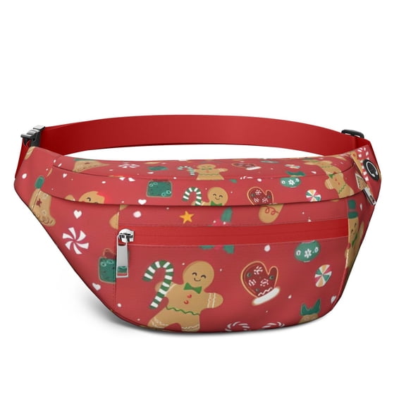 Fanny Pack Red Christmas Gingerbread Man Pattern Waist Pack Bag,Running Cross Bag,Waterproof Large Fanny Packs for Women Men for Travel Running Hiking Cycling