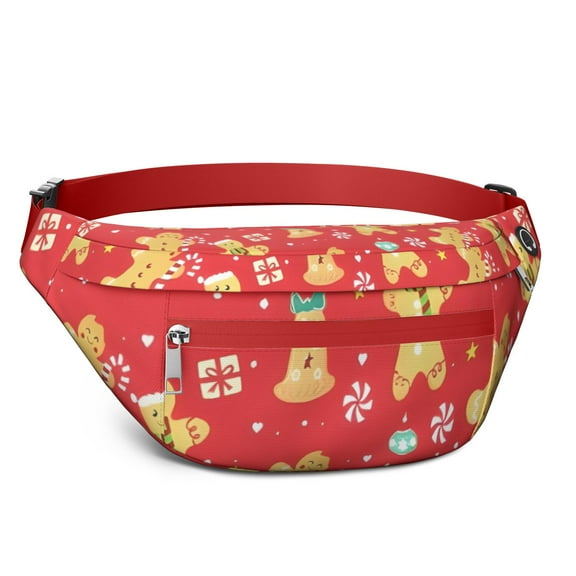Fanny Pack Red Christmas Gingerbread Man Pattern Waist Pack Bag,Running Cross Bag,Waterproof Large Fanny Packs for Women Men for Travel Running Hiking Cycling