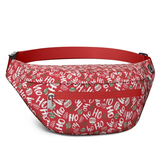 Fanny Pack Red Christmas HO Pattern Waist Pack Bag,Running Cross Bag,Waterproof Large Fanny Packs for Women Men for Travel Running Hiking Cycling