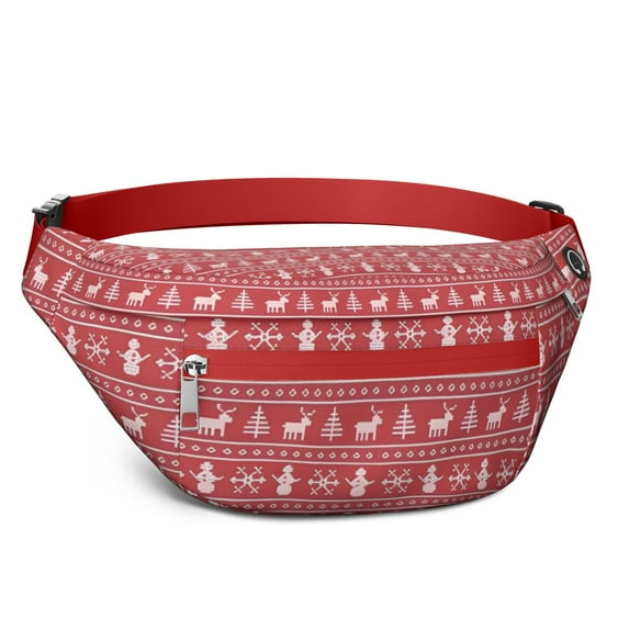 Fanny Pack Red Christmas Knitted Pattern Waist Pack Bag,Running Cross Bag,Waterproof Large Fanny Packs for Women Men for Travel Running Hiking Cycling