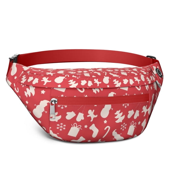Fanny Pack Red Christmas Pattern Waist Pack Bag,Running Cross Bag,Waterproof Large Fanny Packs for Women Men for Travel Running Hiking Cycling
