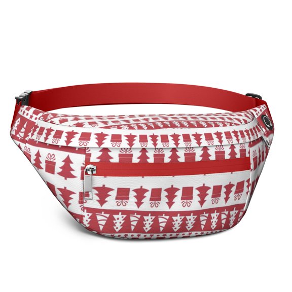 Fanny Pack Red Christmas Pattern Waist Pack Bag,Running Cross Bag,Waterproof Large Fanny Packs for Women Men for Travel Running Hiking Cycling