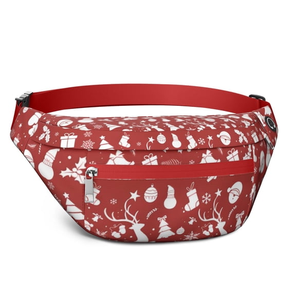 Fanny Pack Red Christmas Silhouette Pattern Waist Pack Bag,Running Cross Bag,Waterproof Large Fanny Packs for Women Men for Travel Running Hiking Cycling