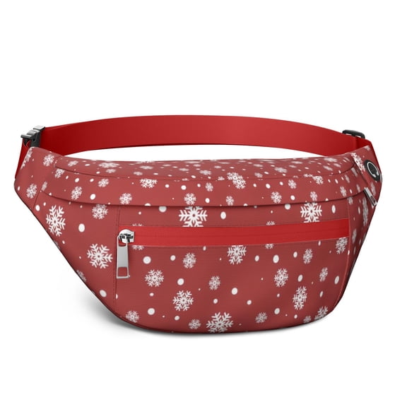 Fanny Pack Red Christmas Snowflake Pattern Waist Pack Bag,Running Cross Bag,Waterproof Large Fanny Packs for Women Men for Travel Running Hiking Cycling