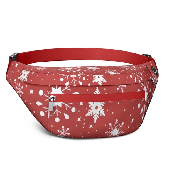 Fanny Pack Red Christmas Snowflake Pattern Waist Pack Bag,Running Cross Bag,Waterproof Large Fanny Packs for Women Men for Travel Running Hiking Cycling