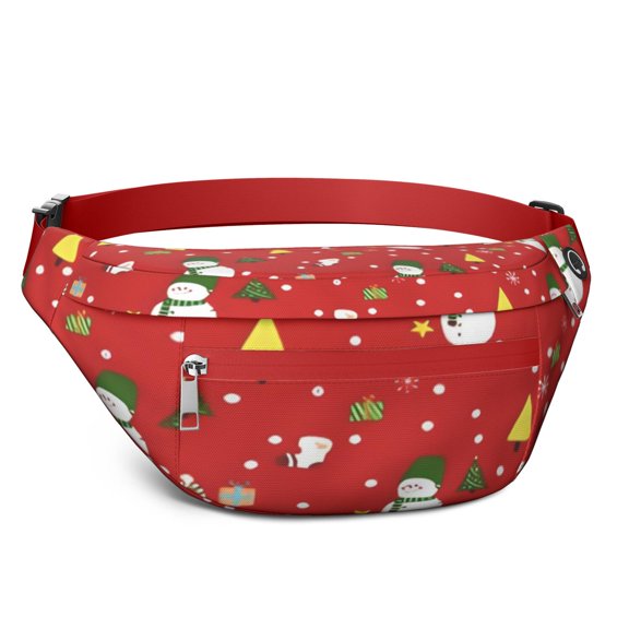 Fanny Pack Red Christmas Snowman Pattern Waist Pack Bag,Running Cross Bag,Waterproof Large Fanny Packs for Women Men for Travel Running Hiking Cycling