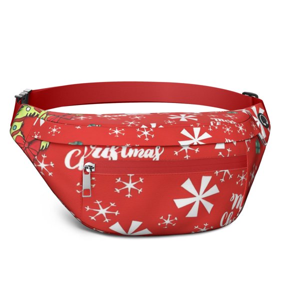 Fanny Pack Red Christmas Snowman Pattern Waist Pack Bag,Running Cross Bag,Waterproof Large Fanny Packs for Women Men for Travel Running Hiking Cycling
