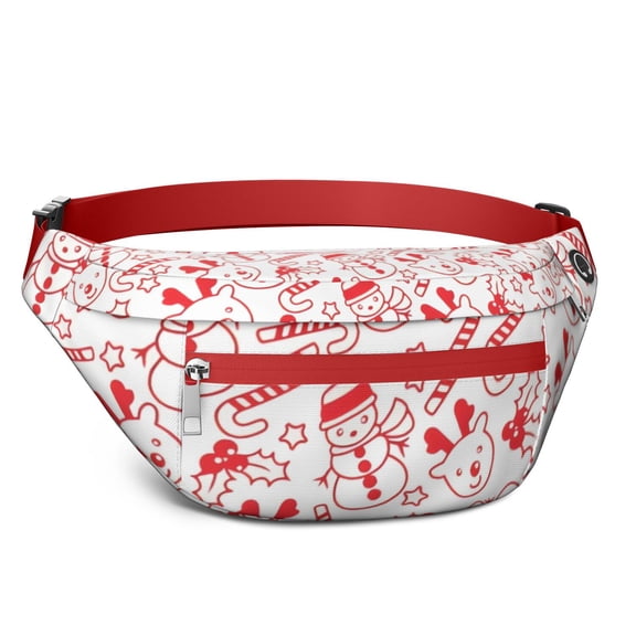 Fanny Pack Red Christmas Snowman Pattern Waist Pack Bag,Running Cross Bag,Waterproof Large Fanny Packs for Women Men for Travel Running Hiking Cycling