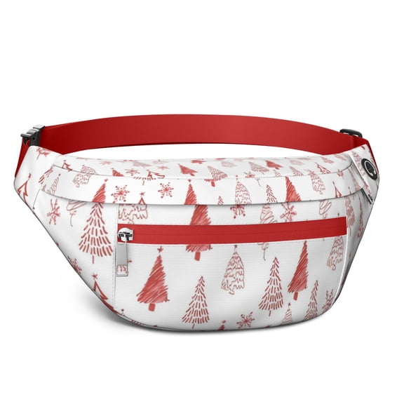 Fanny Pack Red Christmas Tree Pattern Waist Pack Bag,Running Cross Bag,Waterproof Large Fanny Packs for Women Men for Travel Running Hiking Cycling