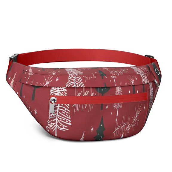 Fanny Pack Red Christmas Tree and Snow Pattern Waist Pack Bag,Running Cross Bag,Waterproof Large Fanny Packs for Women Men for Travel Running Hiking Cycling