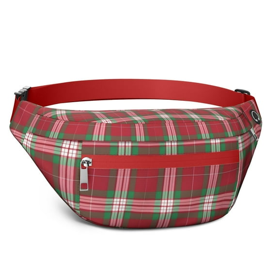Fanny Pack Red and Green Christmas Plaid Pattern Waist Pack Bag,Running Cross Bag,Waterproof Large Fanny Packs for Women Men for Travel Running Hiking Cycling