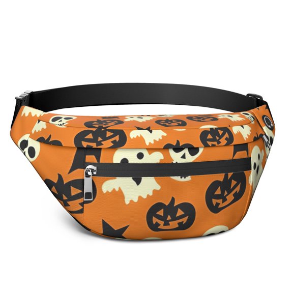 Fanny Pack Spooky Icons Halloween Pattern Waist Pack Bag,Running Cross Bag,Waterproof Large Fanny Packs for Women Men for Travel Running Hiking Cycling