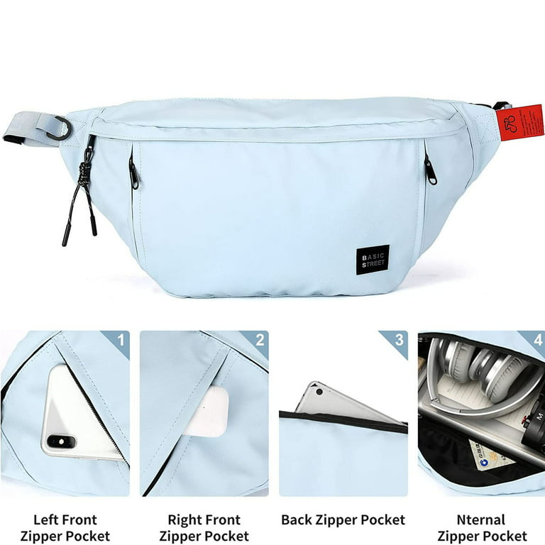 Fanny Pack Waist Bag Money Hip Pouch Pack Adjustable Belt for Travel Hiking  Cycling Fishing Outdoor Sport-Light Blue 