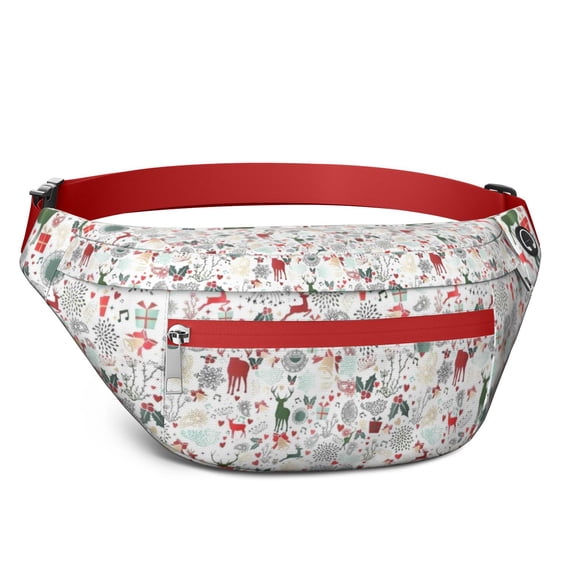 Fanny Pack White Christmas Deer and Gift Pattern Waist Pack Bag,Running Cross Bag,Waterproof Large Fanny Packs for Women Men for Travel Running Hiking Cycling