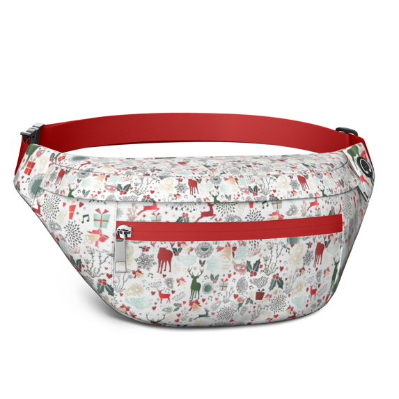 Fanny Pack White Christmas Deer and Gift Pattern Waist Pack Bag,Running Cross Bag,Waterproof Large Fanny Packs for Women Men for Travel Running Hiking Cycling