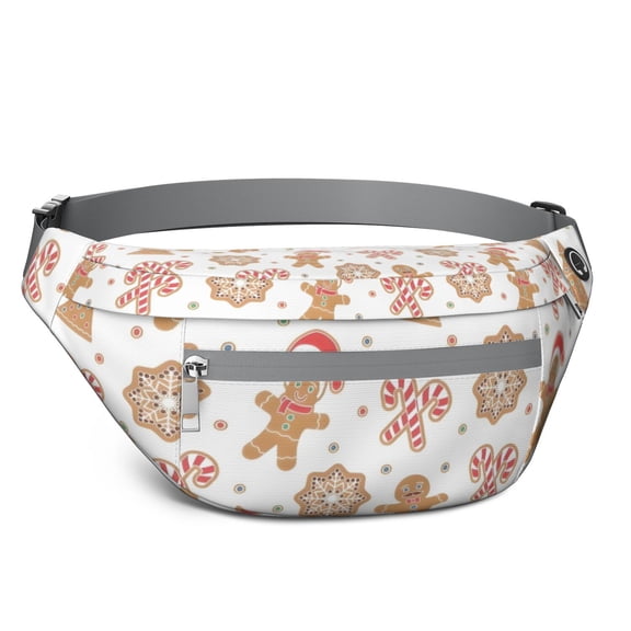 Fanny Pack White Christmas Gingerbread Man Pattern Waist Pack Bag,Running Cross Bag,Waterproof Large Fanny Packs for Women Men for Travel Running Hiking Cycling