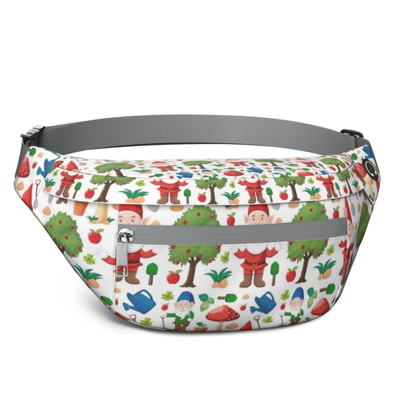 Fanny Pack White Christmas Gnome Pattern Waist Pack Bag,Running Cross Bag,Waterproof Large Fanny Packs for Women Men for Travel Running Hiking Cycling