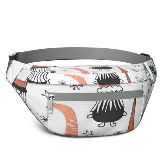 Fanny Pack White Christmas Gnome and Snowflake Pattern Waist Pack Bag,Running Cross Bag,Waterproof Large Fanny Packs for Women Men for Travel Running Hiking Cycling
