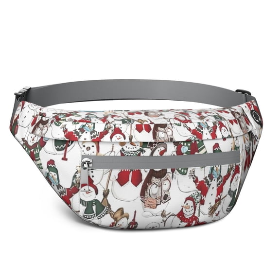 Fanny Pack White Christmas Snowman Pattern Waist Pack Bag,Running Cross Bag,Waterproof Large Fanny Packs for Women Men for Travel Running Hiking Cycling