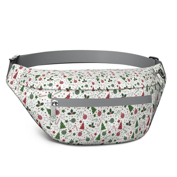Fanny Pack White Christmas Tree and Ornament Pattern Waist Pack Bag,Running Cross Bag,Waterproof Large Fanny Packs for Women Men for Travel Running Hiking Cycling