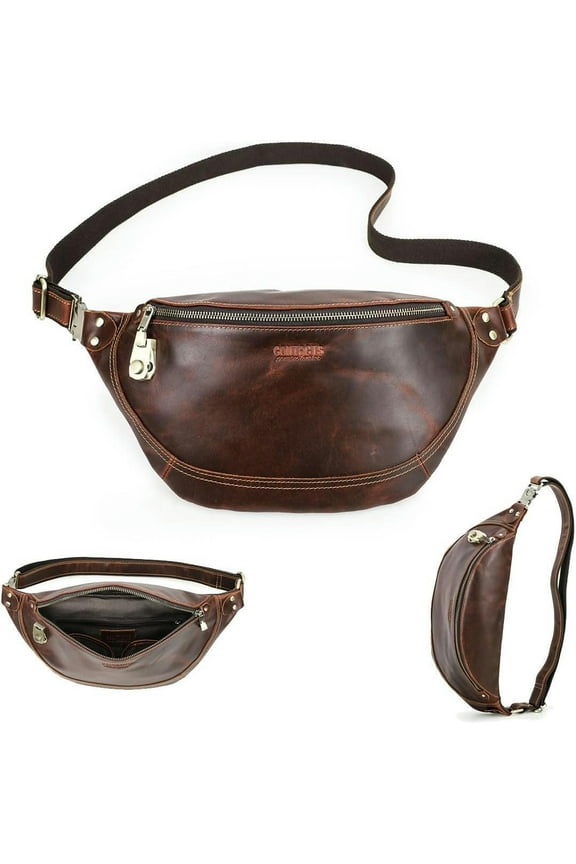 Fanny Pack for Men Leather Crossbody Purse Travel Anti Theft Belt Bag Waist Pouch Brown Bum Bag