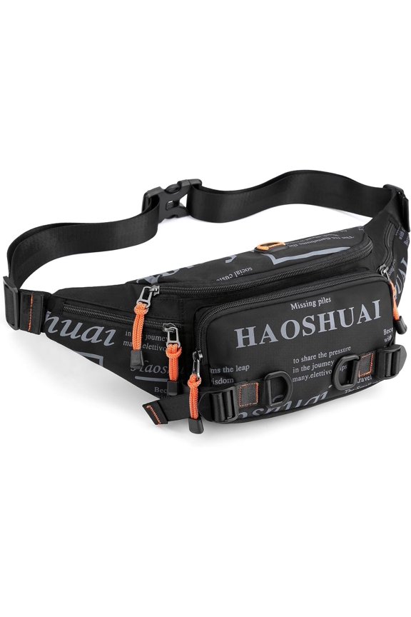 Fanny Pack for Men Women Bag with Headphone Jack Utility Belt Pouch Crossbody Bags Bumbag for Cycling Hiking Walking Fishing Black02