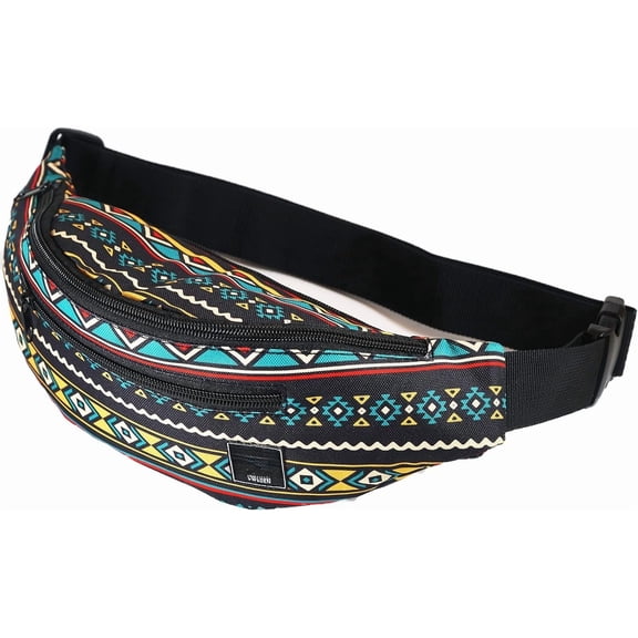 Fanny Pack for Men Women - Many Prints - Black Holographic Cute Bag for Rave Hiking Running Cycling