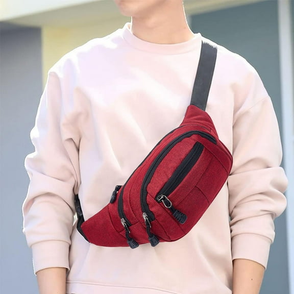 Fanny Pack for Men and Women, Crossbody Belt Bag with 3 Zipper Pockets, Adjustable Strap for Travel, Cycling, Running, and Outdoor Activities