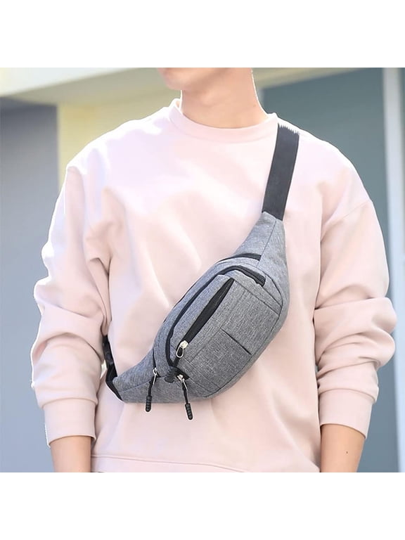 Fanny Pack for Women and Men, 3 Zipper Pockets Adjustable Strap, Crossbody Bum Bag for Travel Cycle Run, Gray Brown Blue Red