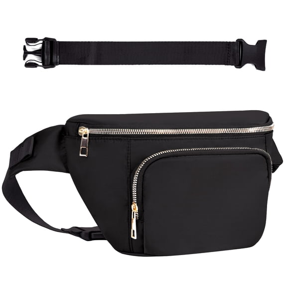 WANDF Fanny Pack for Women Men,Large Capacity Crossbody Waist Bag with Extension Belt, Water Resistant Belt Bag with Multi Pockets for Travel Running Hiking Dog Walking(Black)