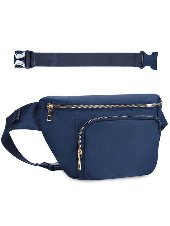 Fanny Pack for Women Men,Large Capacity Crossbody Waist Bag with Extension Belt, Water Resistant Belt Bag with Multi Pockets for Jogging,Running, Hiking, Dog Walking(Navy Blue)