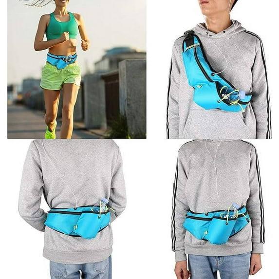 Fanny Packs for Women, Waist Bag, Nylo Large Waterproof Waist Pack with Water Bottle Holder & Earphone Port & Multi-Pocket for Running Walking Hiking, Blue, 54* 10.5* 4cm
