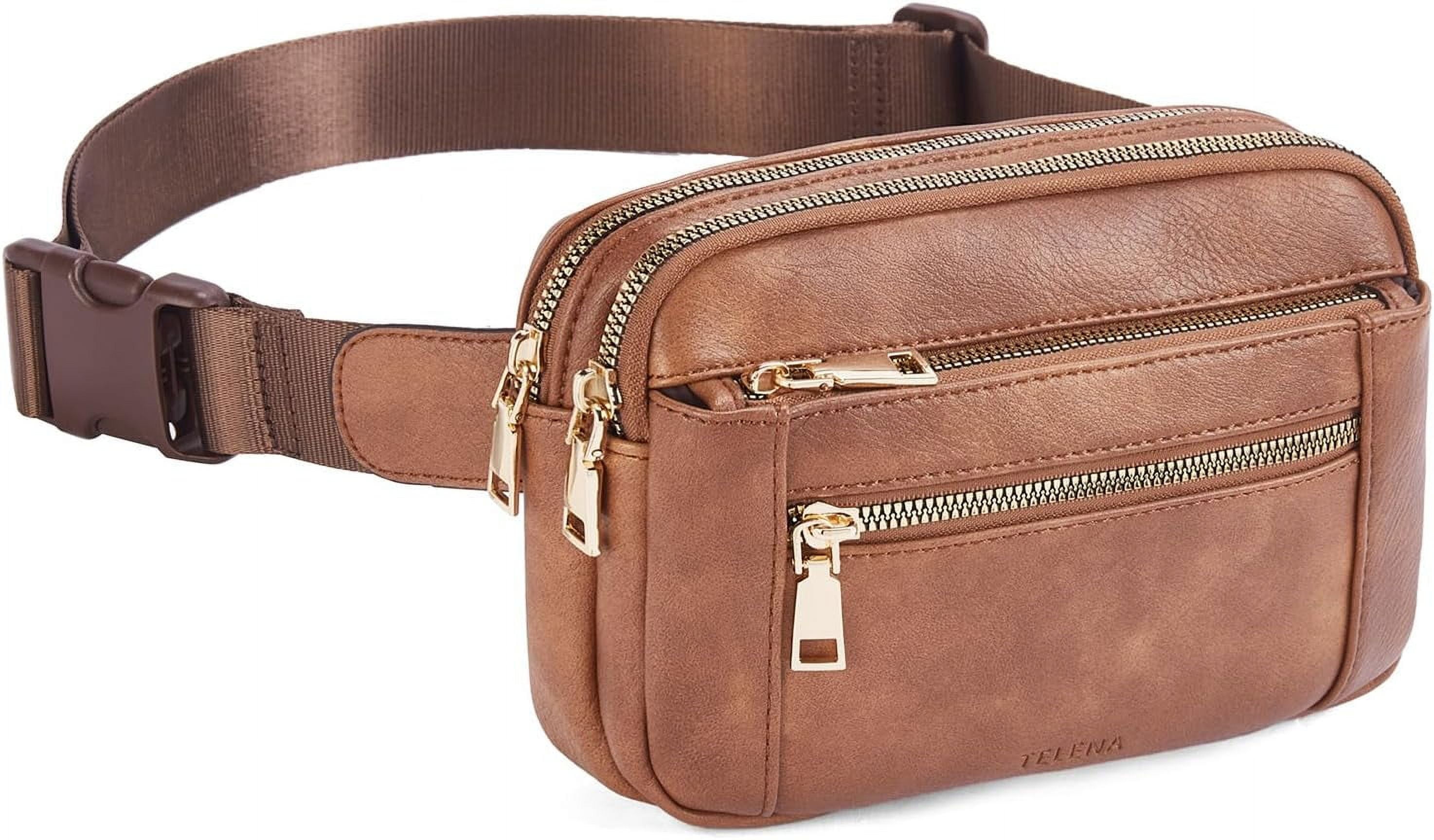 Fanny Packs for Women Cross Body Bag Leather Belt Bag Fashionable Waist Bag with Adjustable Strap Beige Brown