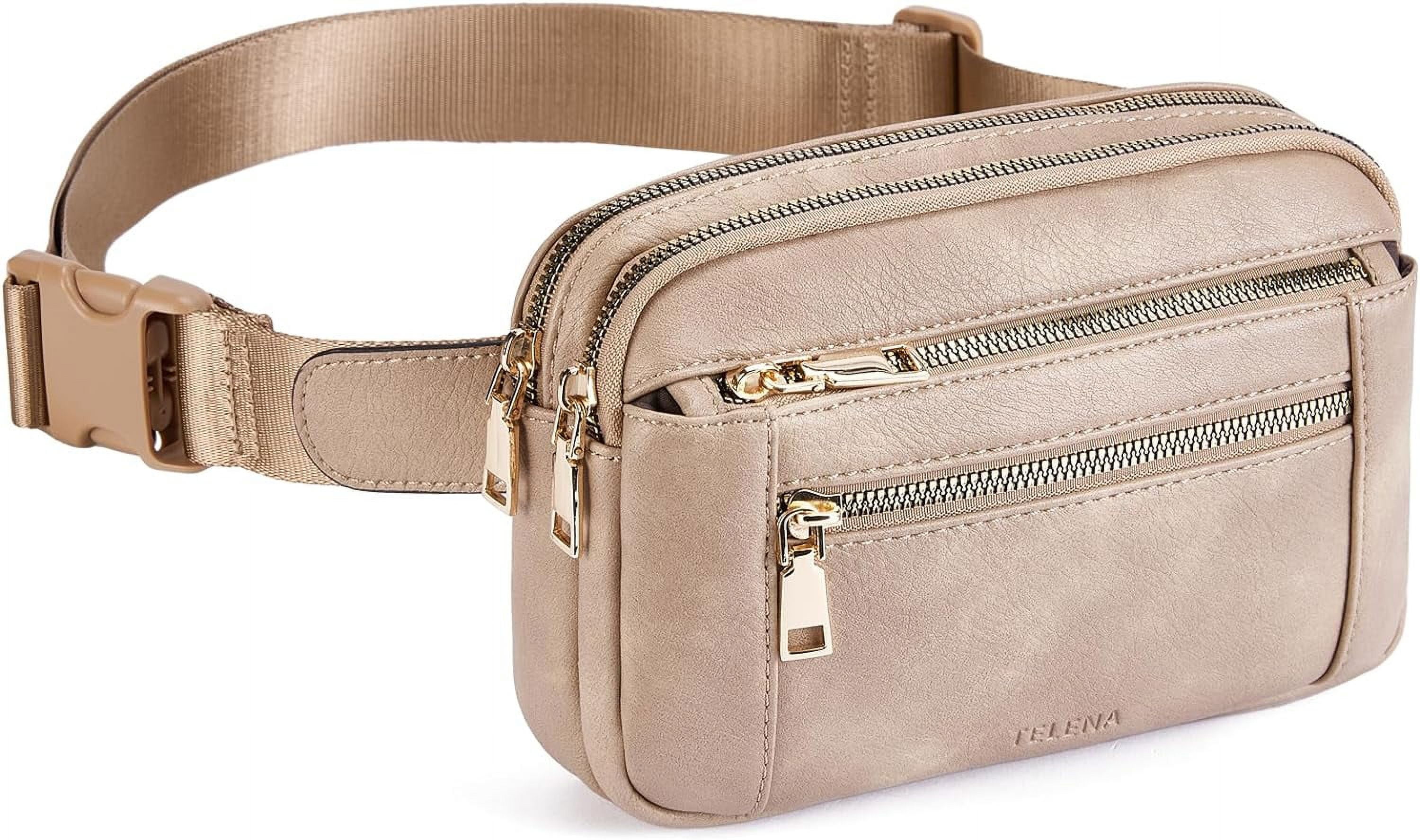 Fanny Packs for Women Cross Body Bag Leather Belt Bag Fashionable Waist Bag with Adjustable Strap Beige Brown