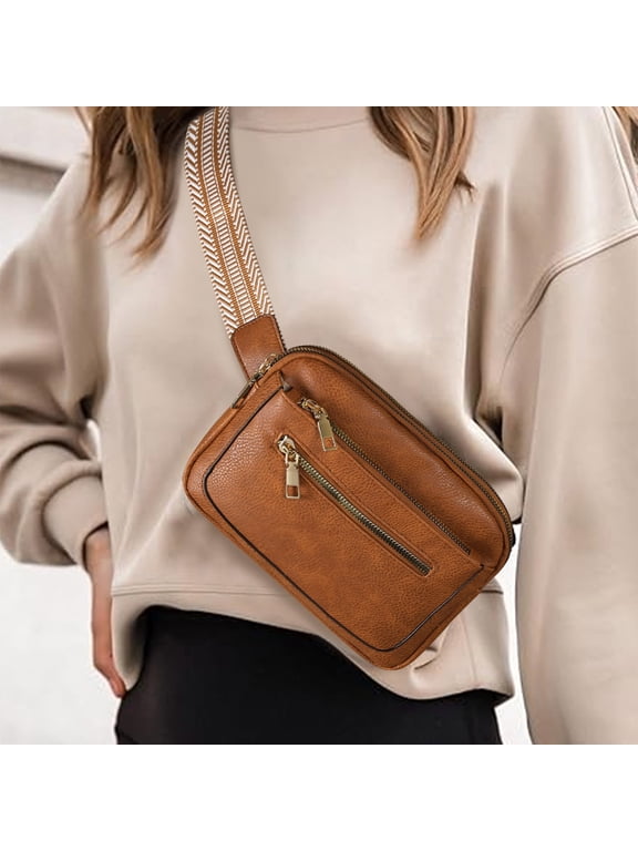 Fanny Packs for Women Cross Body, Leather Belt Bag with Multiple Pockets, Adjustable Strap