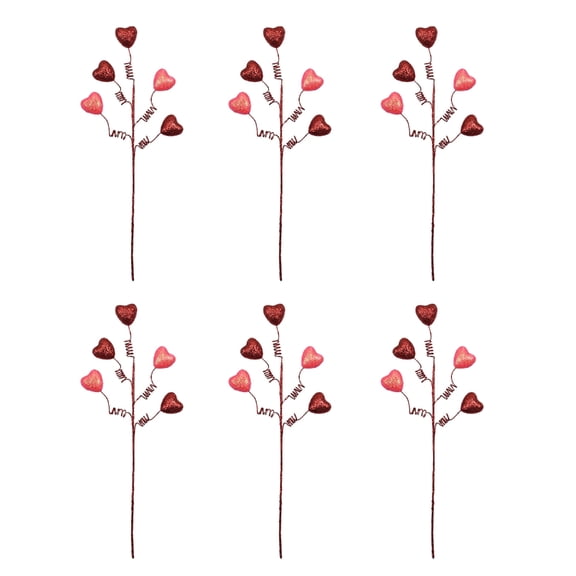 Fanoery 6pcs Love Themed Heart Stems Artificial Plant For Valentine's Day And Wedding Decoration Heart Stem Pick