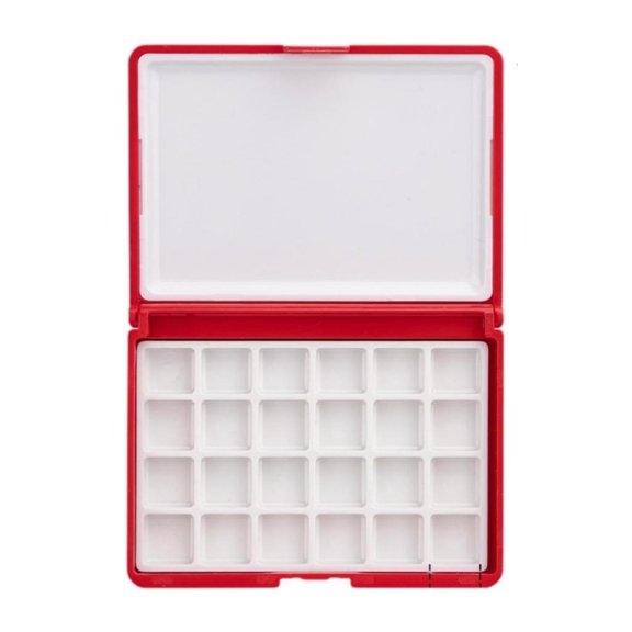 Fanoery Art Class Paint Box 24 Slots with Removable Pans, Moisture Retaining Travel Case for Watercolor Study and Field Work