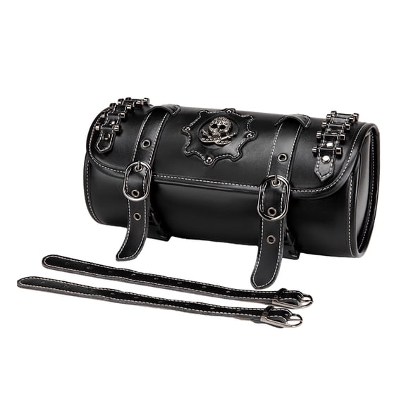Fanoery Motorcycle Front Bag Motorbike Tool Bag Universal Tool Roll Bag Saddlebag Skull Pattern PU Front Fork Handlebar Bag