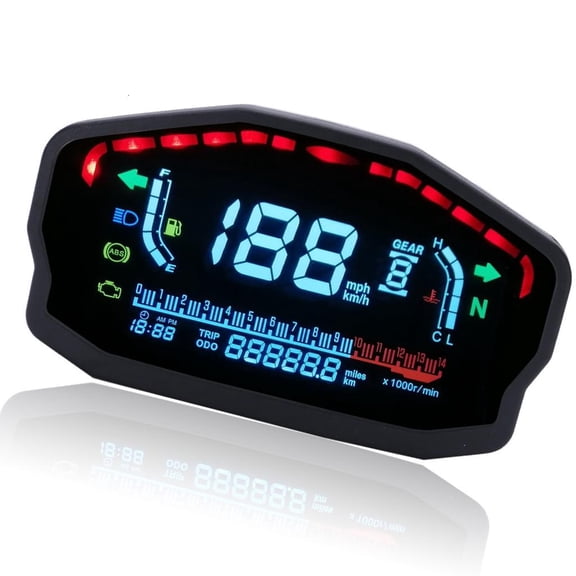 Fanoery Universal Motorcycle LCD Speedometer Tachometer Gauges For 12V Electrical Systems