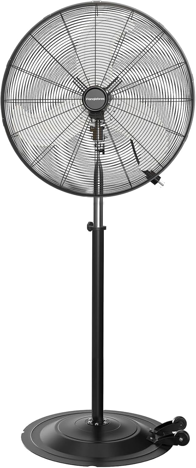 30" Heavy Duty Industrial Floor Fan with Wheels, 3-Speed 9500 CFM High Velocity Standing Fan for Commercial and Garage - Aluminum Blades