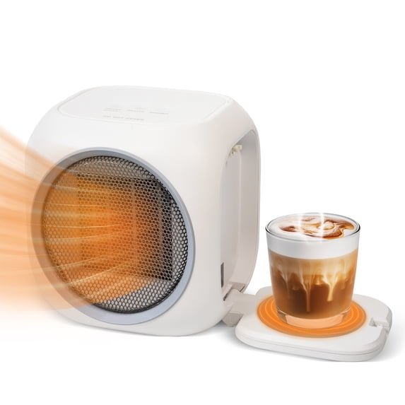 Fanqiebros Upgraded Space Heater, Coffee Mug Warmer for Desk, 12H Timer, 800W PTC Ceramic Heater, 2 Speeds Small Portable Electric Heater for Bedrooms, Offices, Home