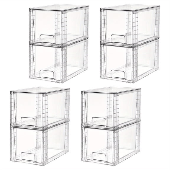 Fanruina 2/4/6/8 Packs Stackable Storage Drawers, Clear Acrylic Plastic Organizer Bins, Easy Assembly, for Bathroom, Kitchen, Undersink, Pantry & Makeup