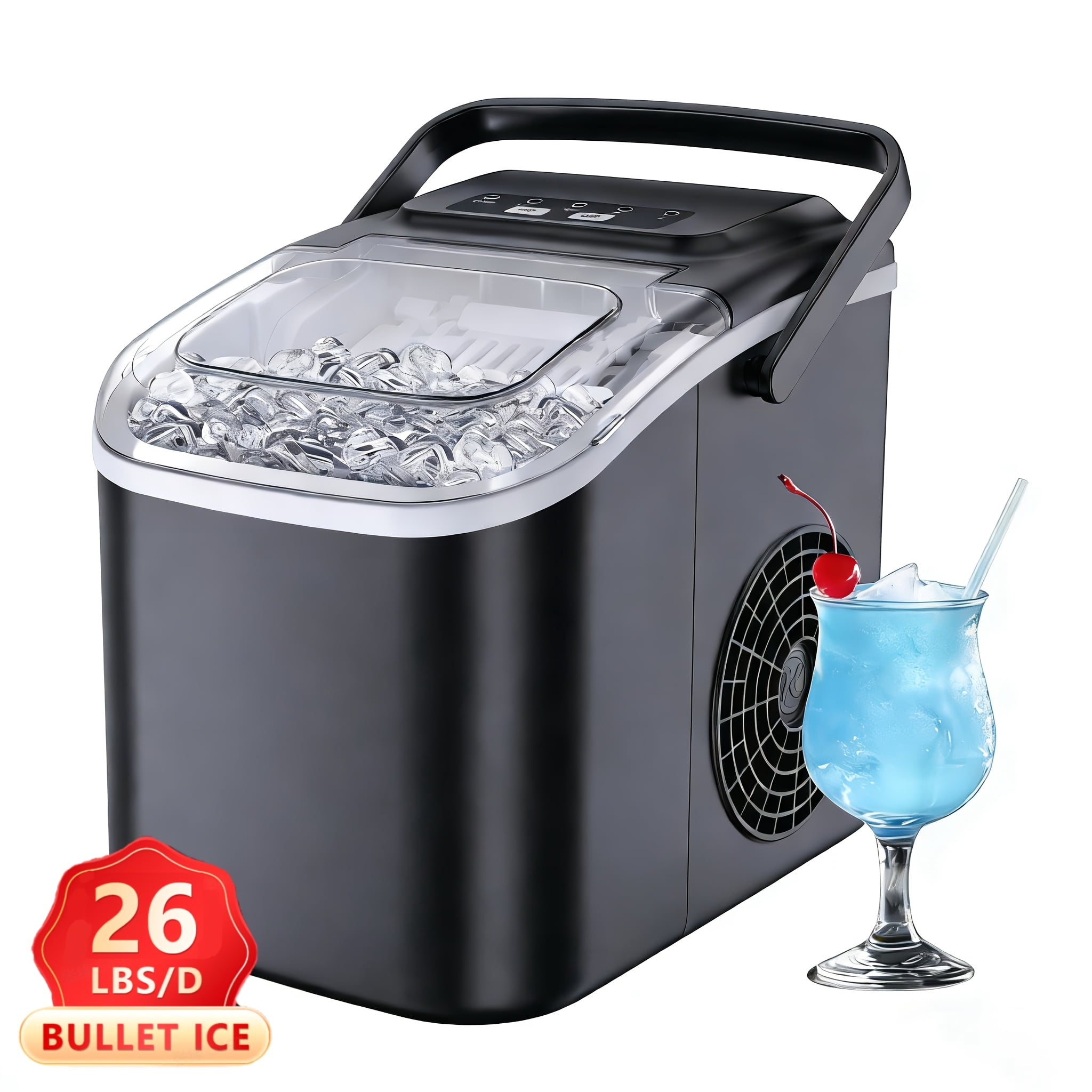 Fanruina 26 29Lbs Bullet Ice Maker 6 Minute Quick Ice Self Cleaning Portable Countertop Ice Machine for Home Office RV