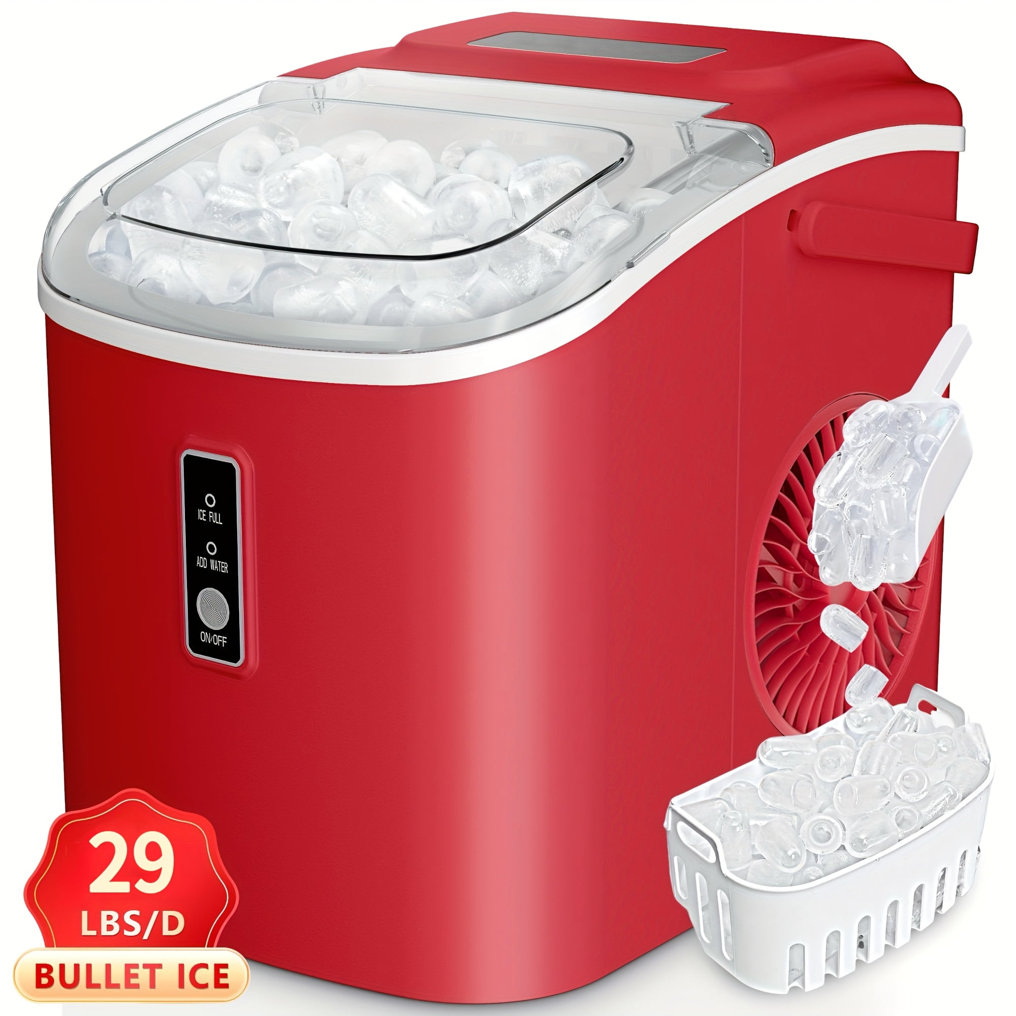 Fanruina 26 29Lbs Bullet Ice Maker 6 Minute Quick Ice Self Cleaning Portable Countertop Ice Machine for Home Office RV