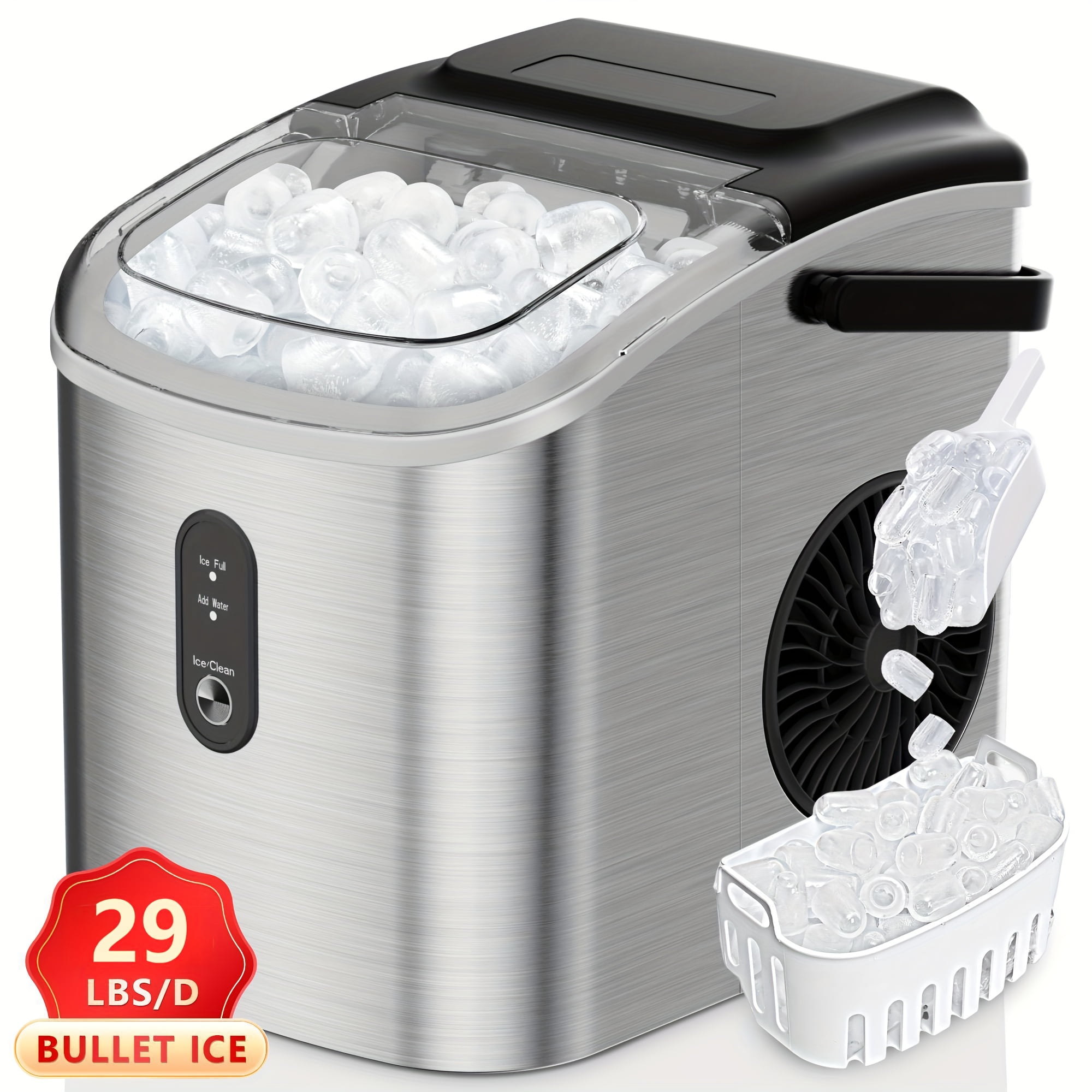 Fanruina 26 29Lbs Bullet Ice Maker 6 Minute Quick Ice Self Cleaning Portable Countertop Ice Machine for Home Office RV