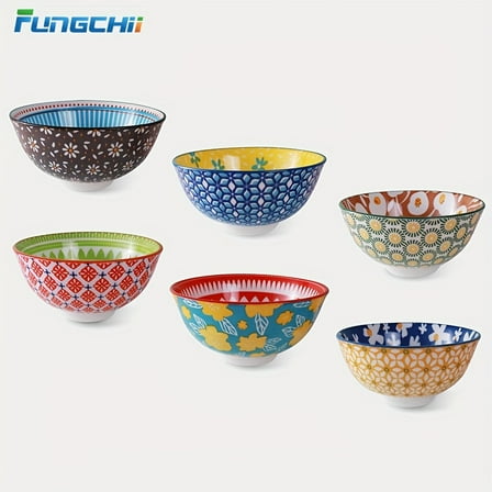 Fanruina 6-Piece Ceramic Bowl Set - Colorful Small Bowls for Ice Cream, Soup, Cereal | Microwave & Dishwasher Safe (Dessert, Snacks, Condiments, Father's Day Gift)